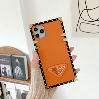 PRADA Ốp Điện Thoại Da Dáng Vuông Chống Rơi Cho Iphone12 13 Pro Max 11 X Xs Xr 7 8 Plus