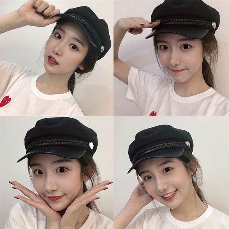Mũ thủy thủ, mũ beret vành da cao cấp cá tính cao cấp hàn quốc