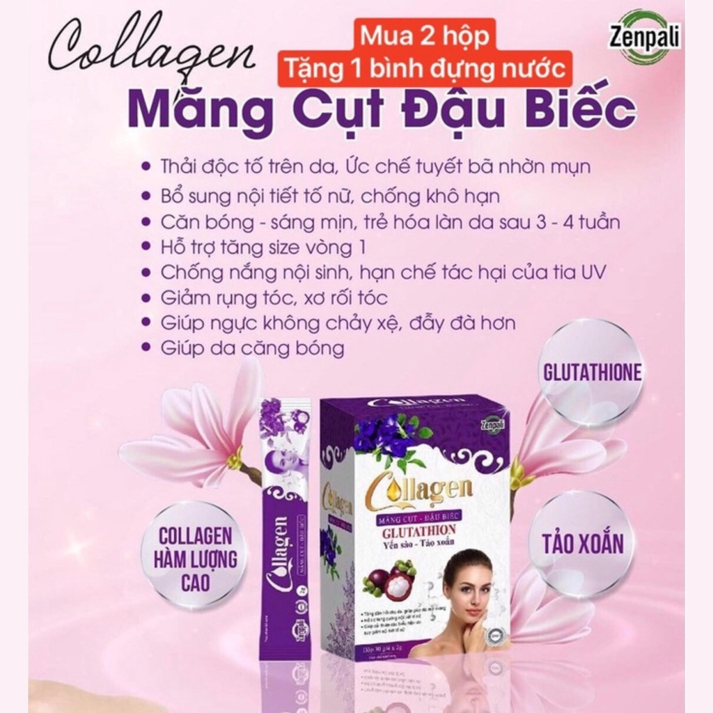 Collagen măng cụt đậu biếc XuDa Zenpali cốm uống đẹp da giảm nám tàn nhang tăng cường nội tiết tố hộp 30 gói