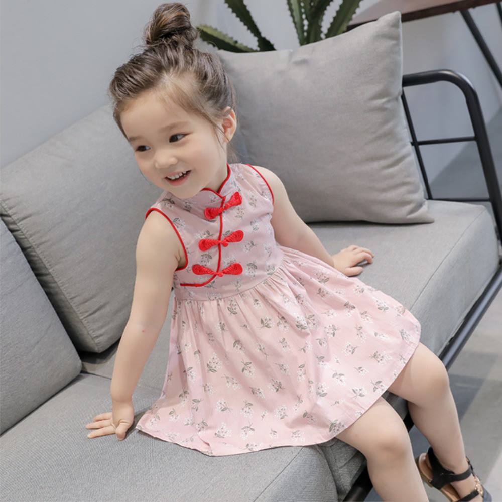 Đầm sườn xám cách tân phong cách Trung Hoa Dành Cho Bé Gái 1-6 tuổi