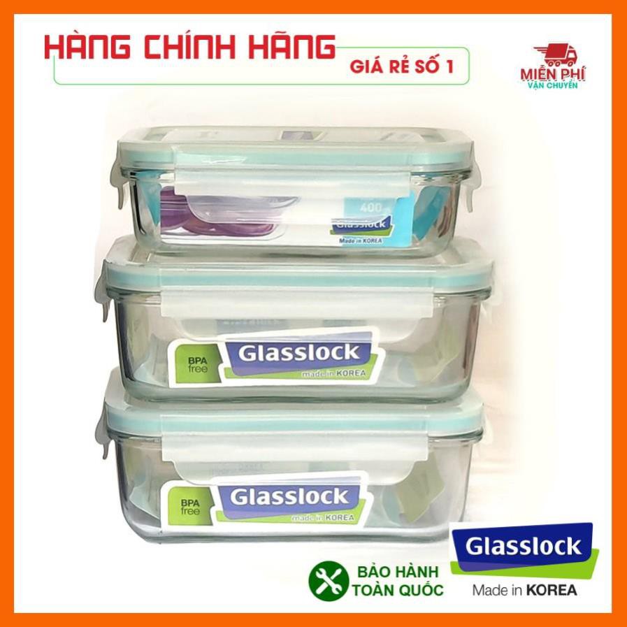 Hộp cơm giữ nhiệt Glasslock 400ml-710ml x 2, nhập khẩu Hàn Quốc, túi giữ nhiệt Hàn Quốc