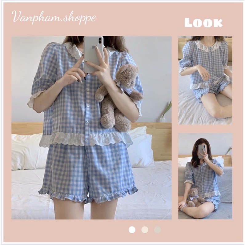 Bộ ngủ pijama kẻ xọc xanh
