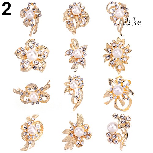 Bộ 12 Ghim Cài Áo Hình Bông Hoa Đính Ngọc Trai Nhân Tạo Thời Trang