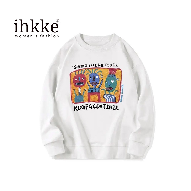 ihkke Áo sweater Trễ Vai Màu Trắng Sữa Phong Cách Đường Phố Cao Cấp ins