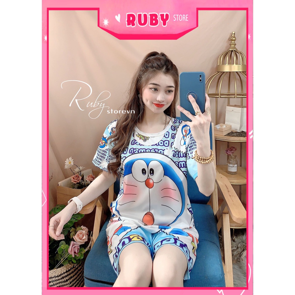 Đồ bộ thun đùi nam nữ dưới 70kg chất thun mềm mát in hình doremon chuột BBR hoạt hình dễ thương DBRBD SIZE XL