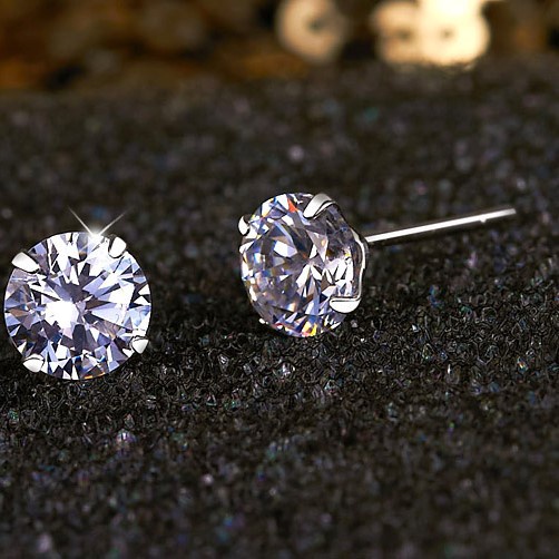 Bông Tai Mạ Bạc 925 Đính Đá Zircon Đơn Giản Cho Nữ