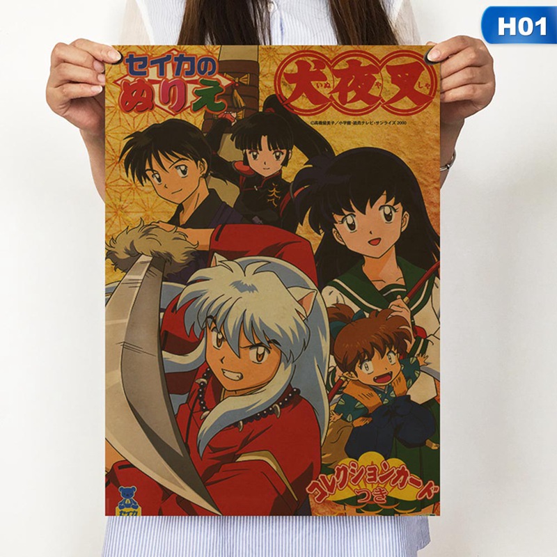 Áp phích giấy kraft in hình vẽ phim anime Inuyasha kinh điển