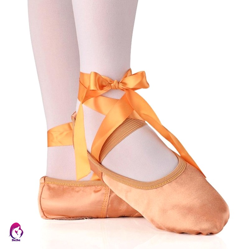 COD Children's and Adult Girls Ballet Dance Shoes Satin Gymnastics Flats Split Sole with Ribbon