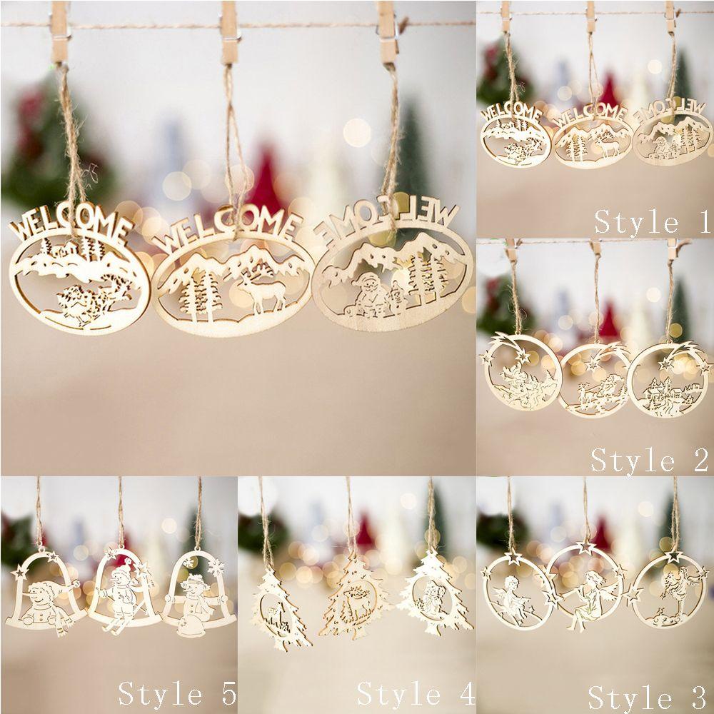 Set 3 Phụ Kiện Treo Trang Trí Cây Thông Giáng Sinh Bằng Gỗ Hình Thiên Thần &amp; Nai Sừng Tấm DIY