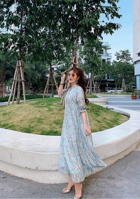 [Free ship] Đầm Dáng Suông Đầm maxi voan hoa thêu xanh Dưa Gang store DMH01 bánh bèo siêu dễ thương bầu bí bon chen thoá | BigBuy360 - bigbuy360.vn