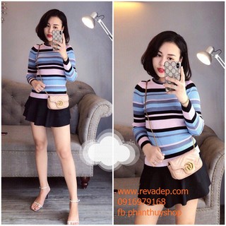Áo len kẻ phối màu dài tay