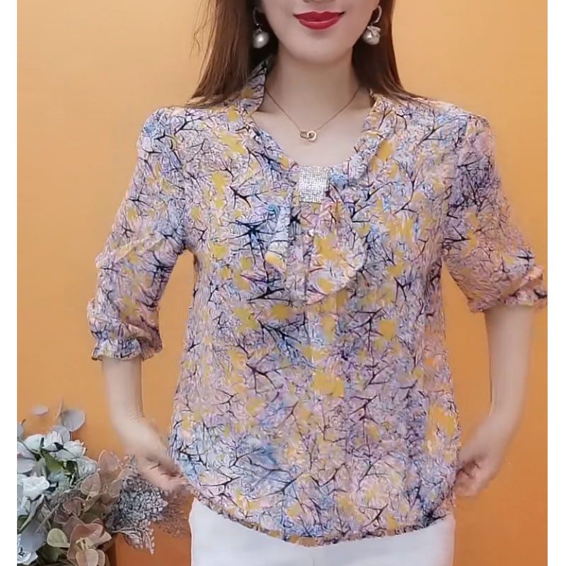 Áo Sơ Mi Chiffon Dáng Rộng In Họa Tiết Hoa Phong Cách Phương Tây Thời Trang Mùa Hè