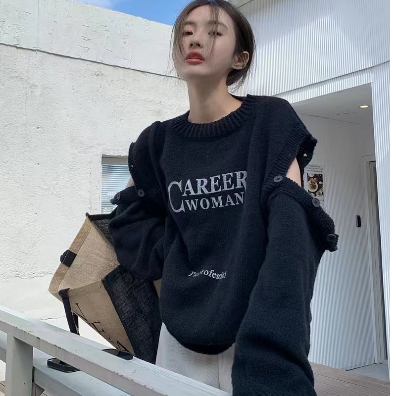 Áo sweater ZHELIHANGFEI trễ vai in chữ thời trang cho nữ