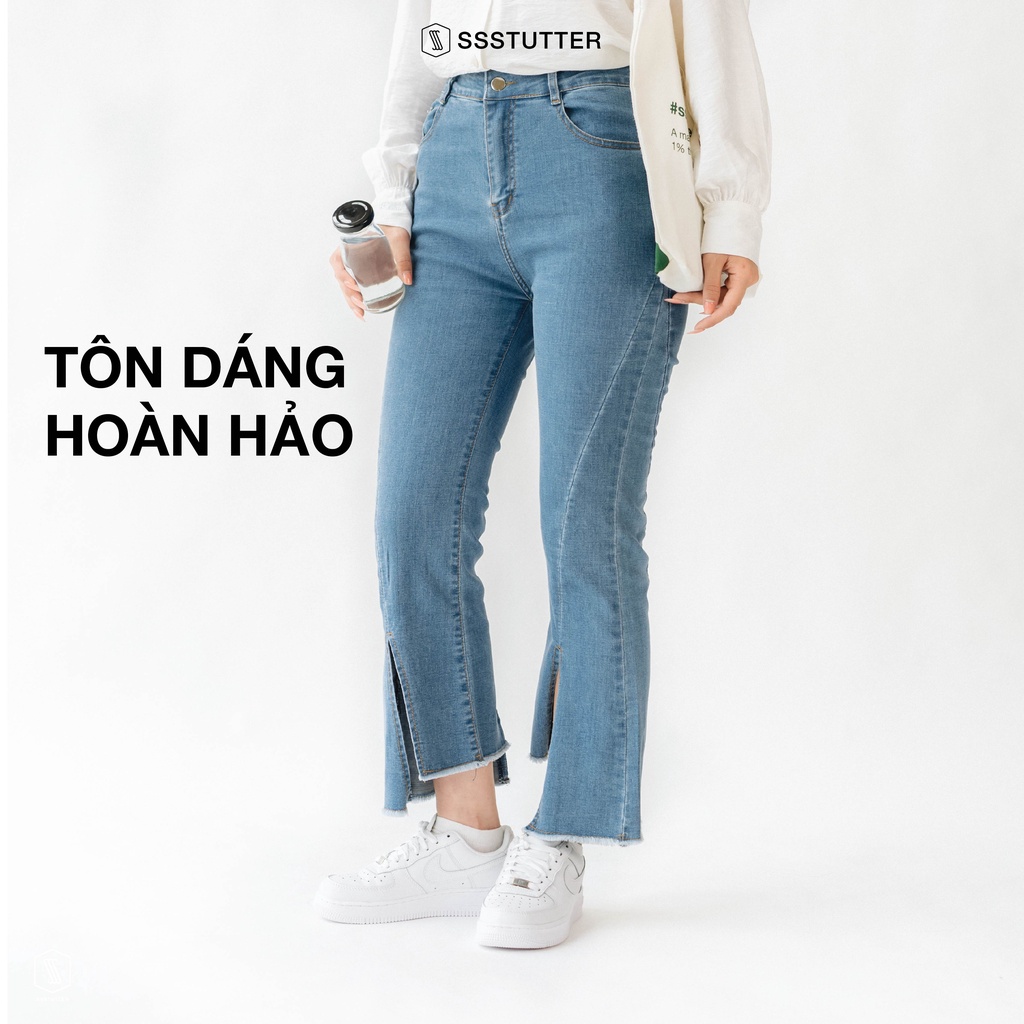 Quần jeans nữ SSSTUTTER co giãn dáng ôm xẻ ống hiện đại trẻ trung Boot Cut Jeans