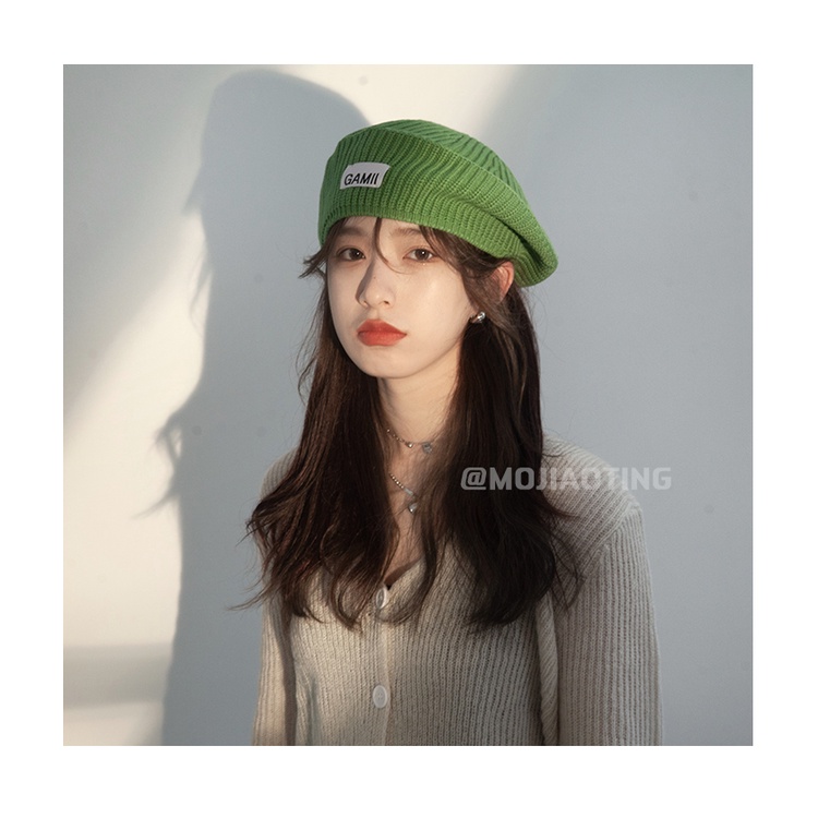 Nón Beret Len Màu Đen Thời Trang Hàn Quốc Cho Nữ