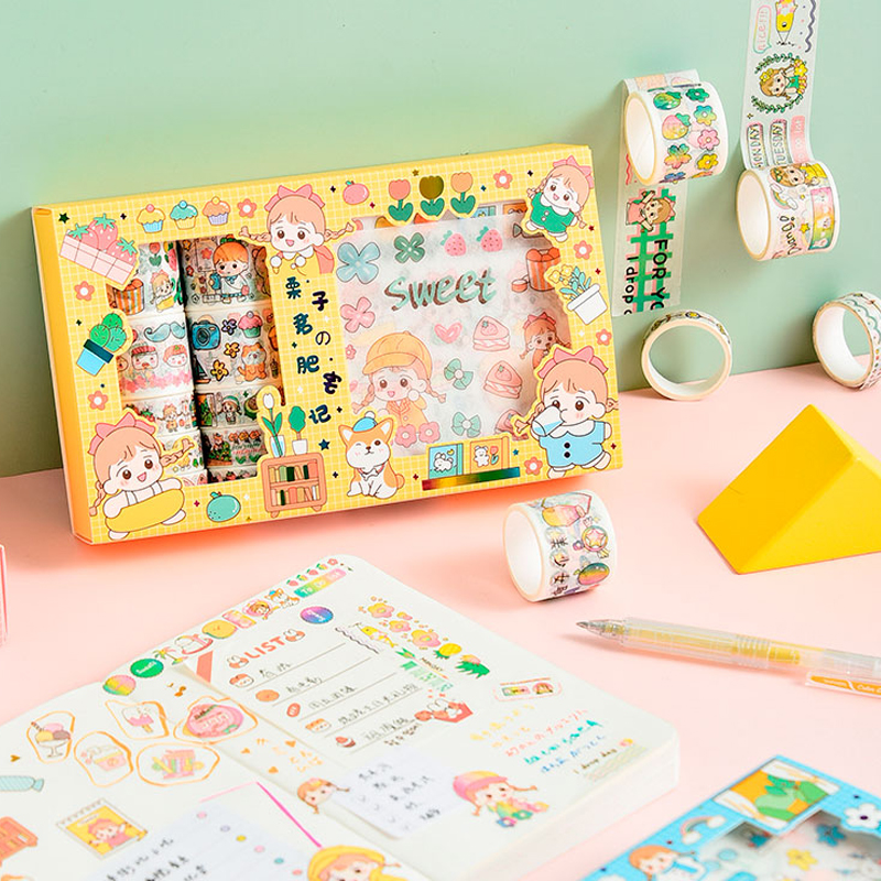 Set Băng Dính Washi Tape Trang Trí Họa Tiết Hoạt Hình Xinh Xắn