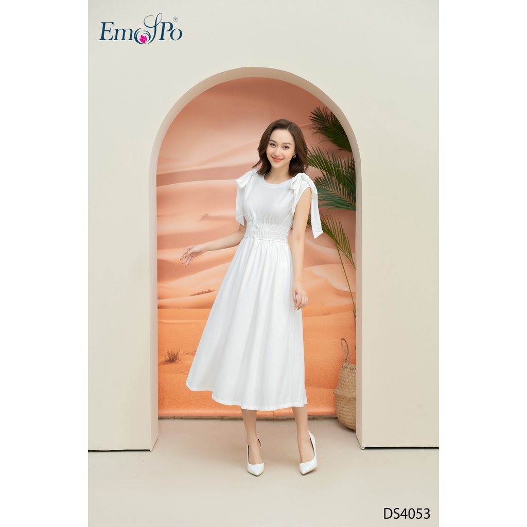 Đầm xòe Emspo sát nách, chun eo, thắt nơ hai bên vai DS4053