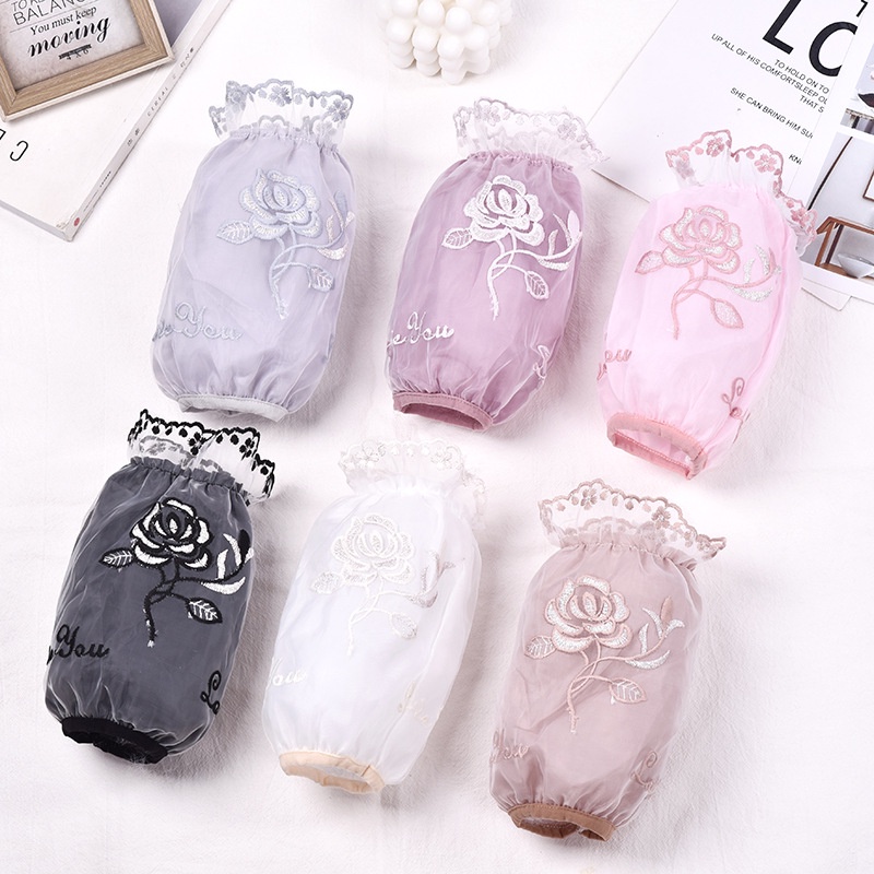 Ống tay áo phối ren hai lớp thêu họa tiết chống bẩn tiện dụng trong văn phòng