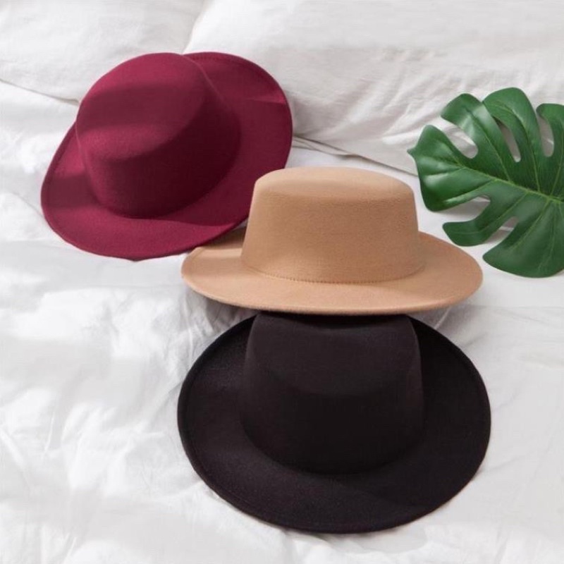 Mũ rộng vành thiết kế thanh lịch cho cả nam và nữ giới nón fedora vành phẳng vải nỉ