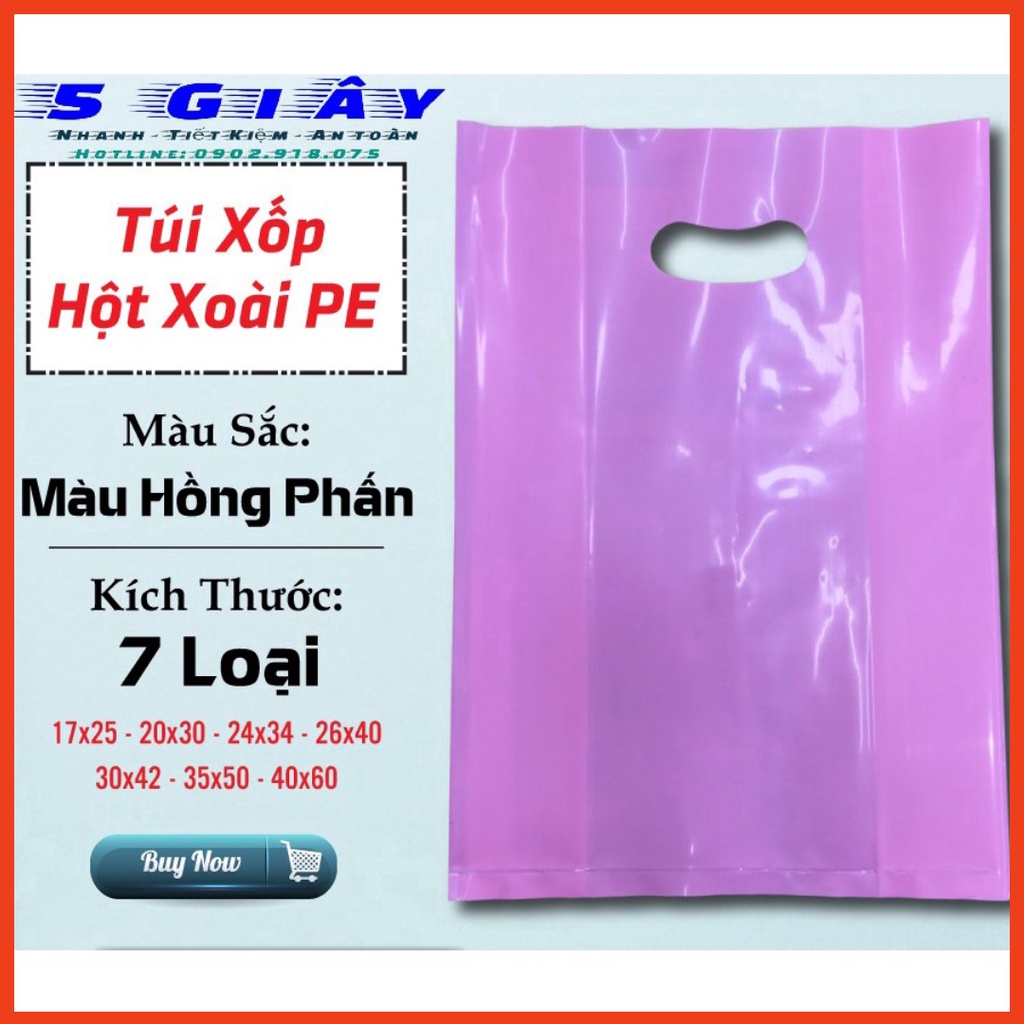 [1kg túi hột xoài PE – màu hồng baby – đủ size] Chất liệu nhựa PE bóng mịn – dẽo dai – Giá xưởng – 5 Giây