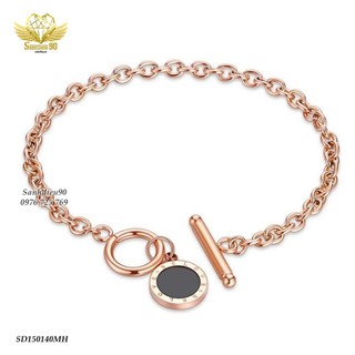 Lắc tay titan nữ dây xích mặt tròn đen số la mã