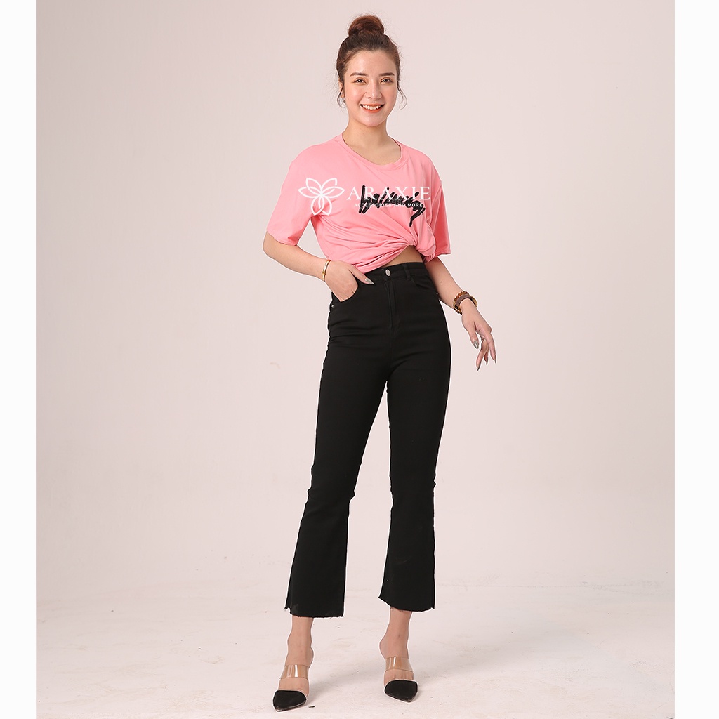 Quần Jeans Ống Loe Đen Trơn Araxie Hàng Cao Cấp Quần Bò Nữ ống loe Co Giãn Cạp Cao - LY511