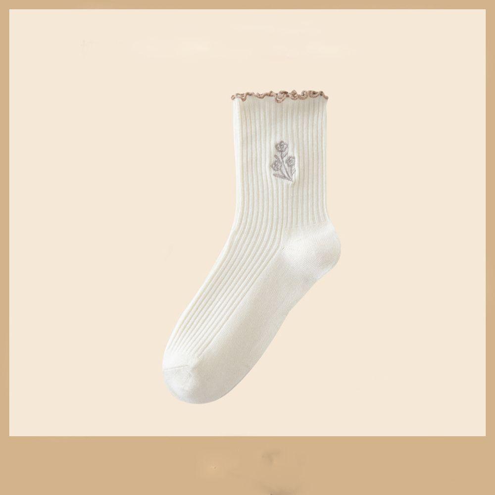 Vớ Cotton Phối Ren Thêu Hoa Thoải Mái Thời Trang Thu Đông