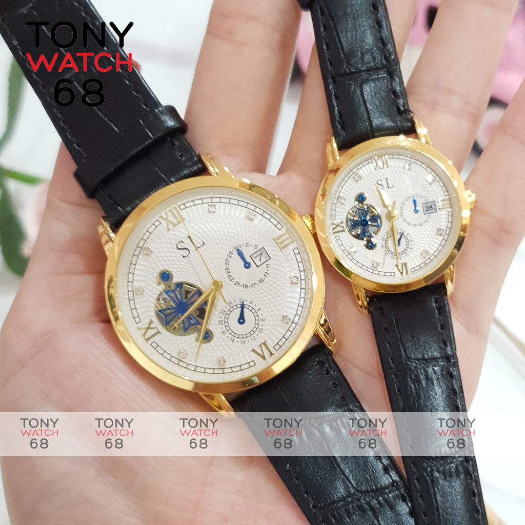 Đồng hồ cặp đôi nam nữ SL dây da chống nước tuyệt đối số ngọc chính hãng Tony Watch 68