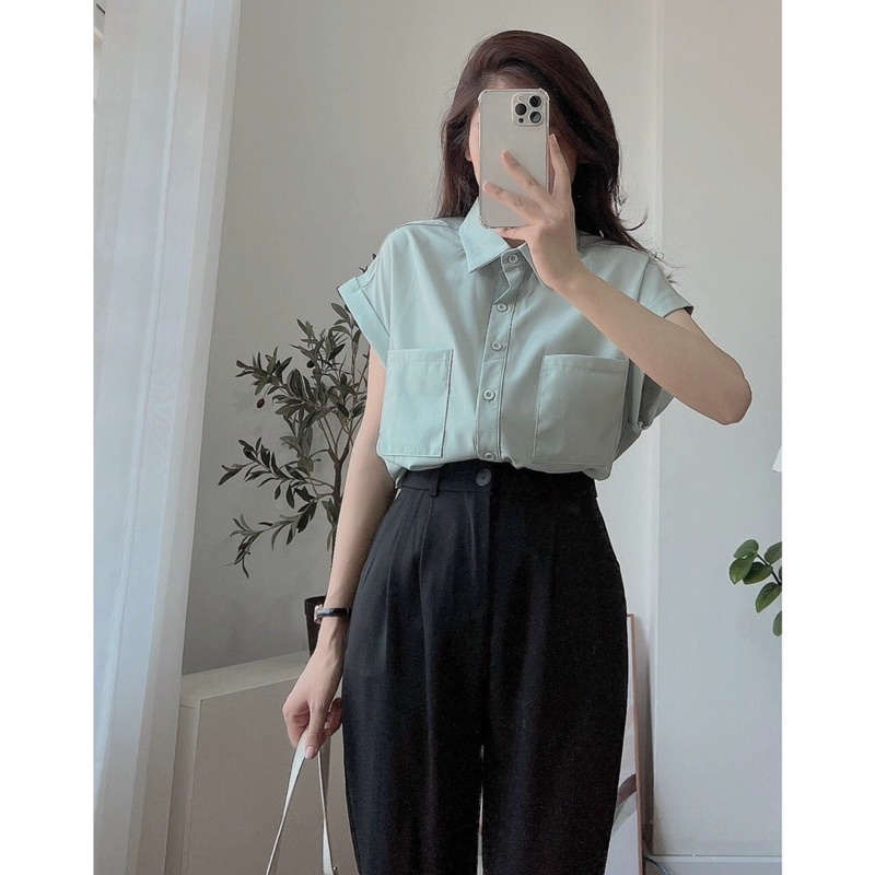 [Ảnh thật/video] Áo sơmi SÁT NÁCH 2 túi ngực chất voan trượt thanh lịch A30