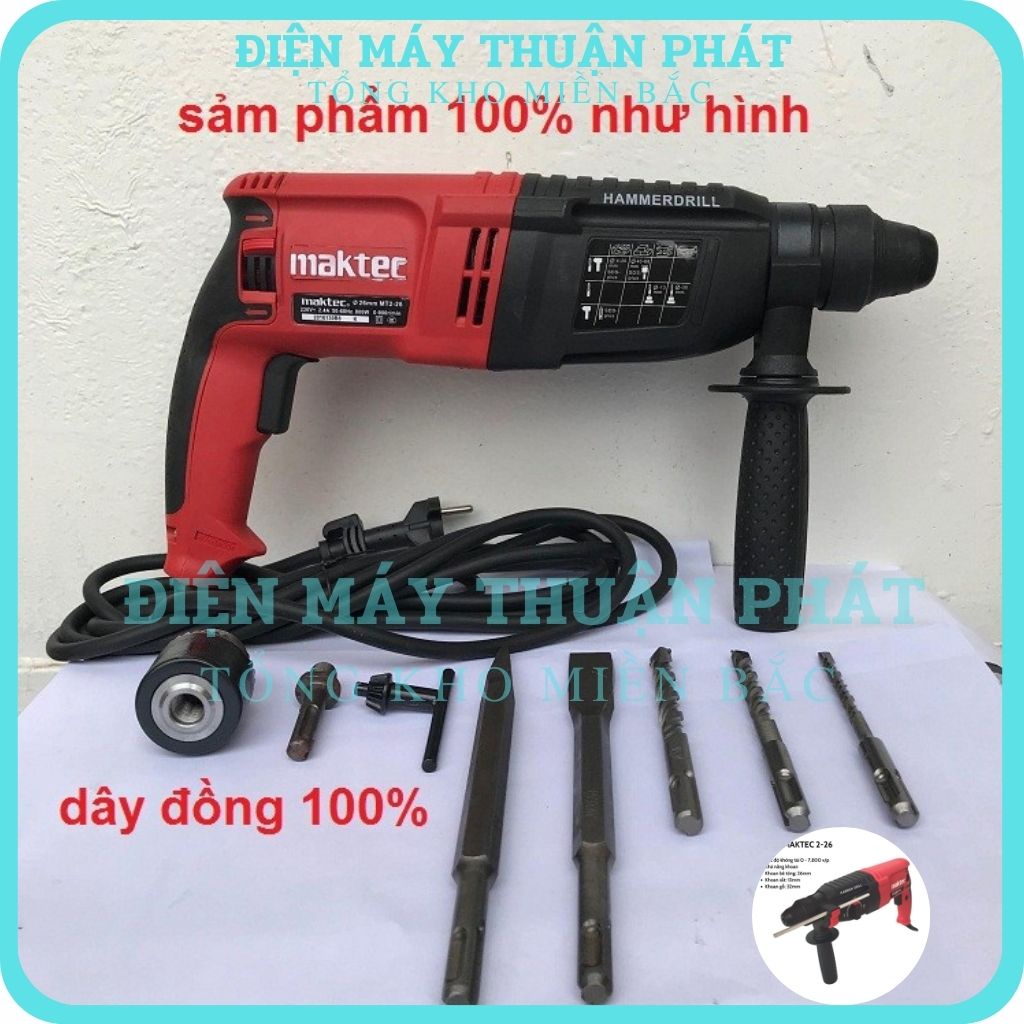 Máy khoan đục tường bê tông Maktec 2 26 bằng điện cầm tay đa chức năng mini giá rẻ -100% dây đồng chính hãng