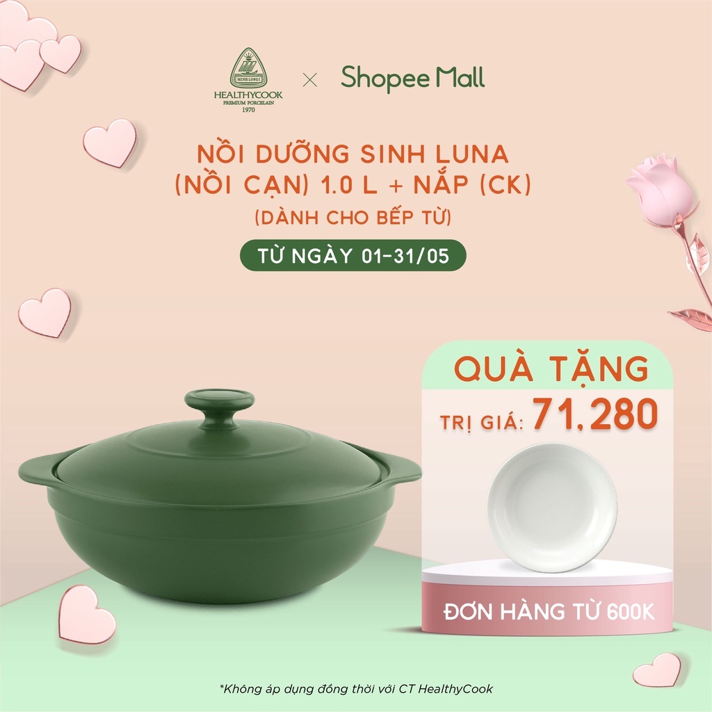 [Mã LIFEMALL25015 giảm 80K đơn 250K] Nồi dưỡng sinh Luna 1.0 L Minh Long + nắp (CK) (bếp từ) - Healthy Cook- Xanh Rêu