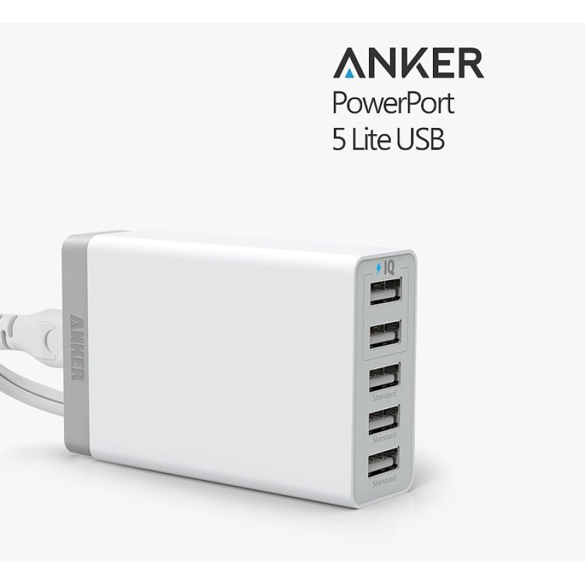 Củ Sạc Anker 5 cổng USB sạc nhanh (Màu Trắng) - Hàng nhập khẩu cao cấp