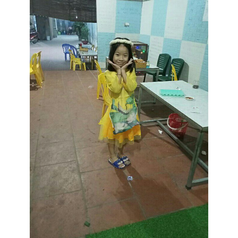 Set áo dài hoa sen kèm chân váy,mấn