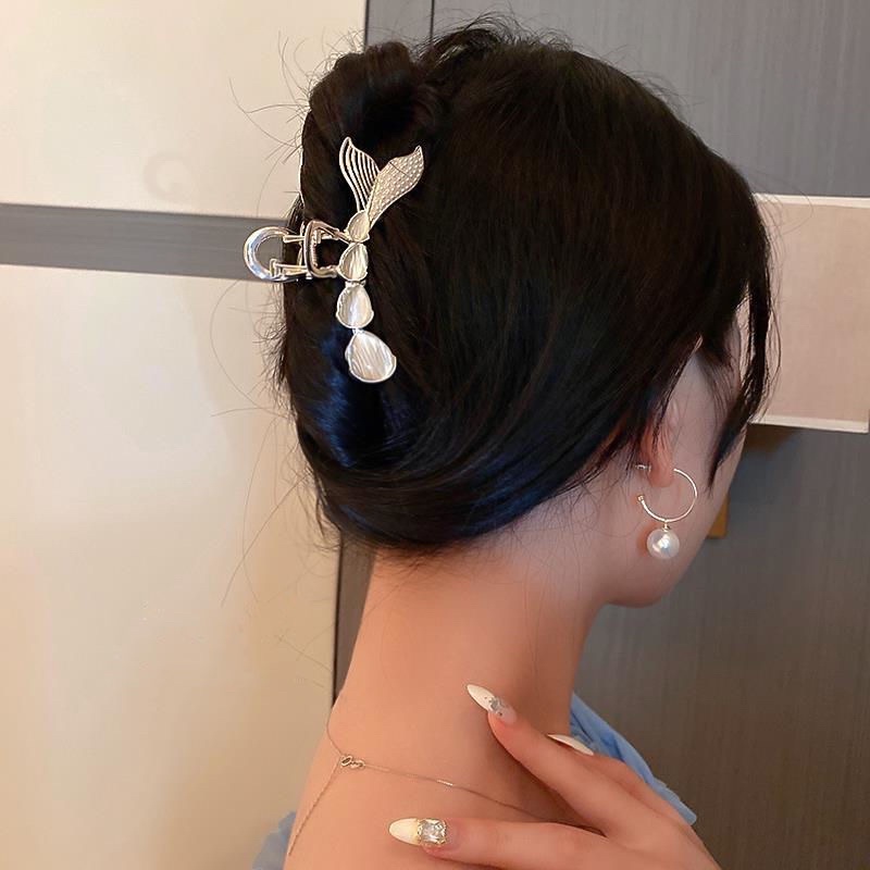 Kẹp tóc đuôi cá đính đá đính ngọc trong suốt kẹp tóc sau đầu tinh tế phong cách Hàn Quốc