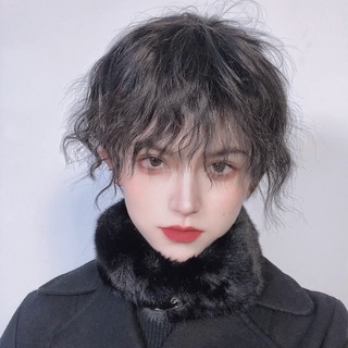 Tóc giả ngắn xoăn màu đen tự nhiên cá tính dành cho nam và nữ