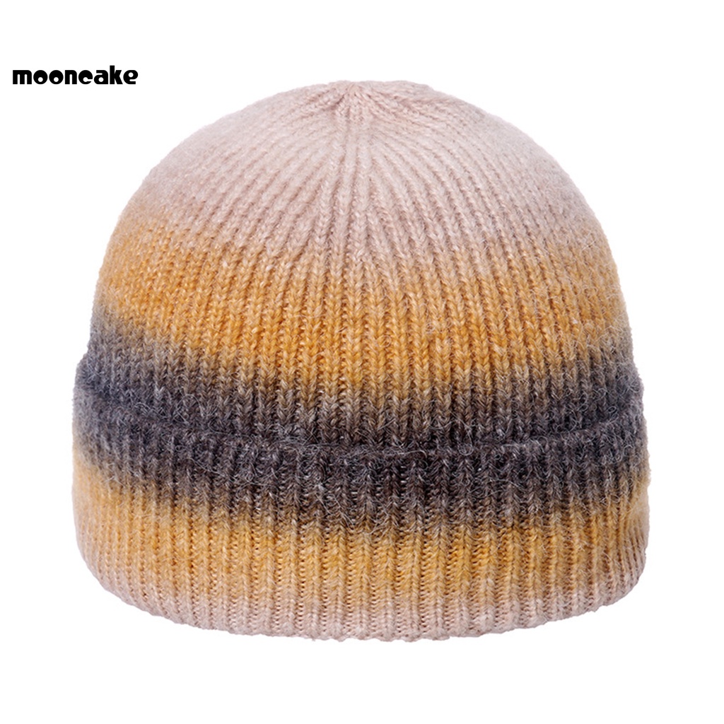Mũ beanie đan len dày giữ ấm màu cầu vồng thời trang