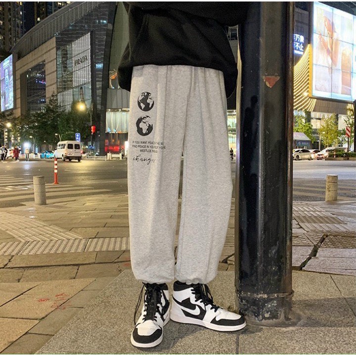 Quần jogger dây rút bo ống chun nỉ  from rộng phong cách Hàn Quốc cực chất