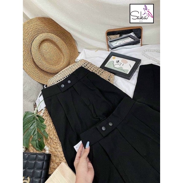 Quần tây công sở nữ dáng baggy màu đen vải tuyết mưa