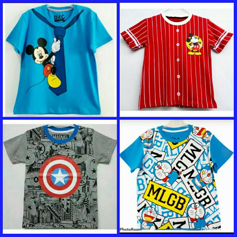 Áo Thun Bóng Chày In Hình MICKEY Màu Đỏ / Xanh Dương Sz 1-10 Hàng Ngày Cho Bé Trai DORAEMON