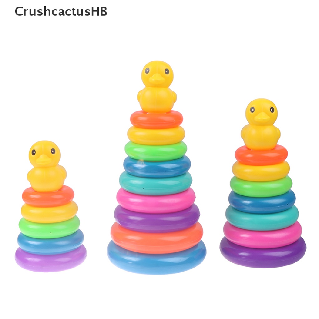 [CrushcactusHB] Yellow Duck Toy With Rainbow Color Stacking Rings Tower Toy Bath Tub Play Toy Hot Sell