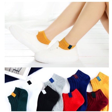 Set 10 đôi tất nữ cổ ngắn gân tăm màu trơn vintage