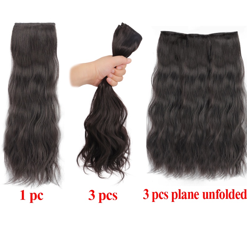 Set 3 kẹp tích hợp tóc giả dáng xoăn dài gợn sóng Wigsin có 6 kẹp cố định chắc chắn