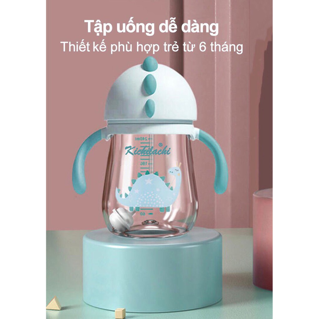 Bình nước ống hút có tay cầm và ống hút nắp bật tự động Kichi dung tích 240ml