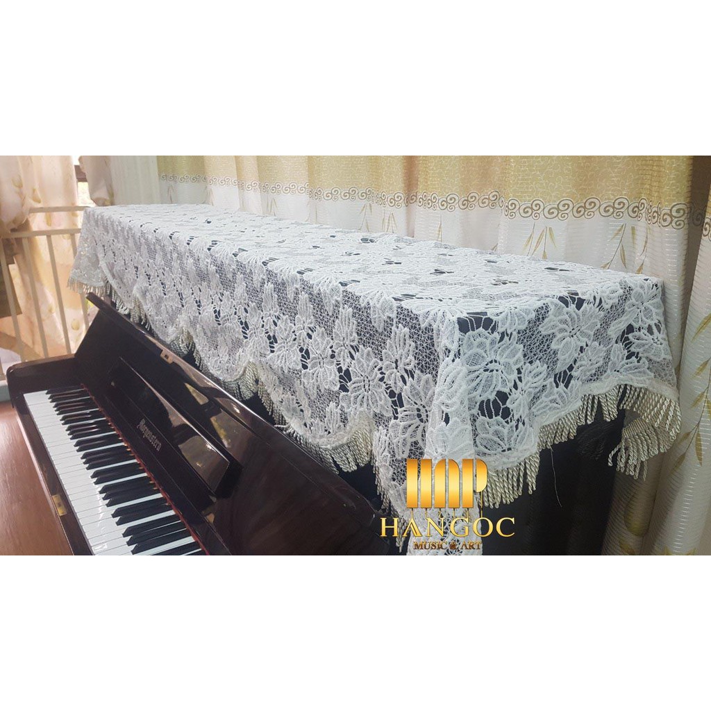 ĐẸP KHÁC BIỆT LUÔN ! Khăn phủ đàn Piano chất liệu REN cao cấp, chế tác tinh xảo, màu TRẮNG