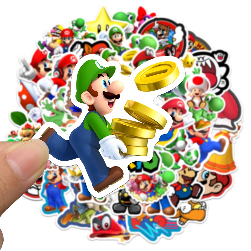 Bộ 10/50 Miếng Dán Hình Super Mario Chống Thấm Nước