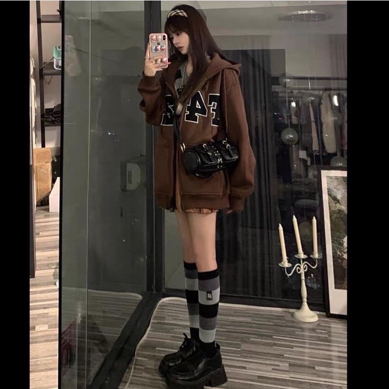 Áo khoác nỉ ngoại dây kéo thêu chữ F4 26 nón 2 lớp unisex ulzzang nam nữ