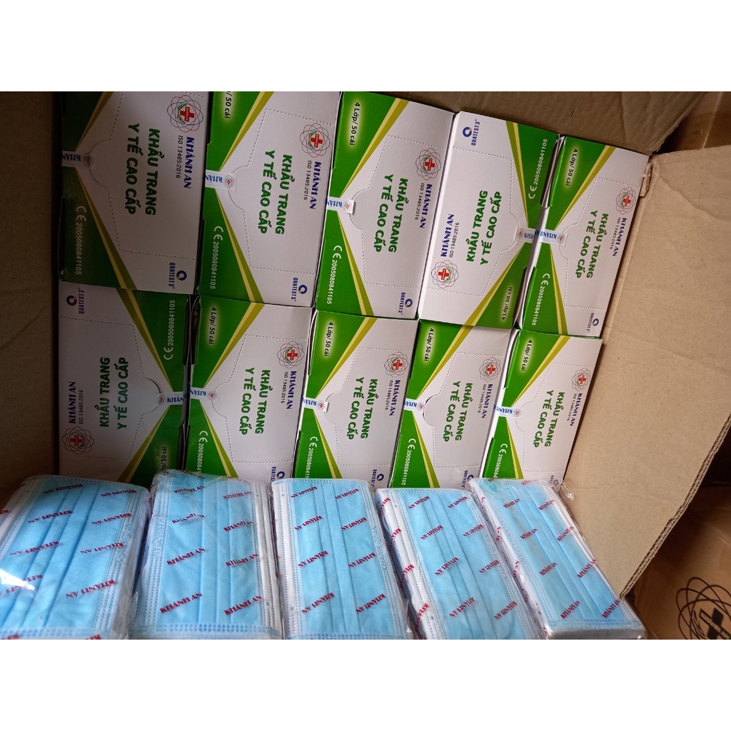 Giá sỉ thùng 50 hộp  khẩu trang y tế 4 lớp KHANH AN màu trắng (được mix màu theo yêu cầu của khach :màu xanh, xám, tắng)