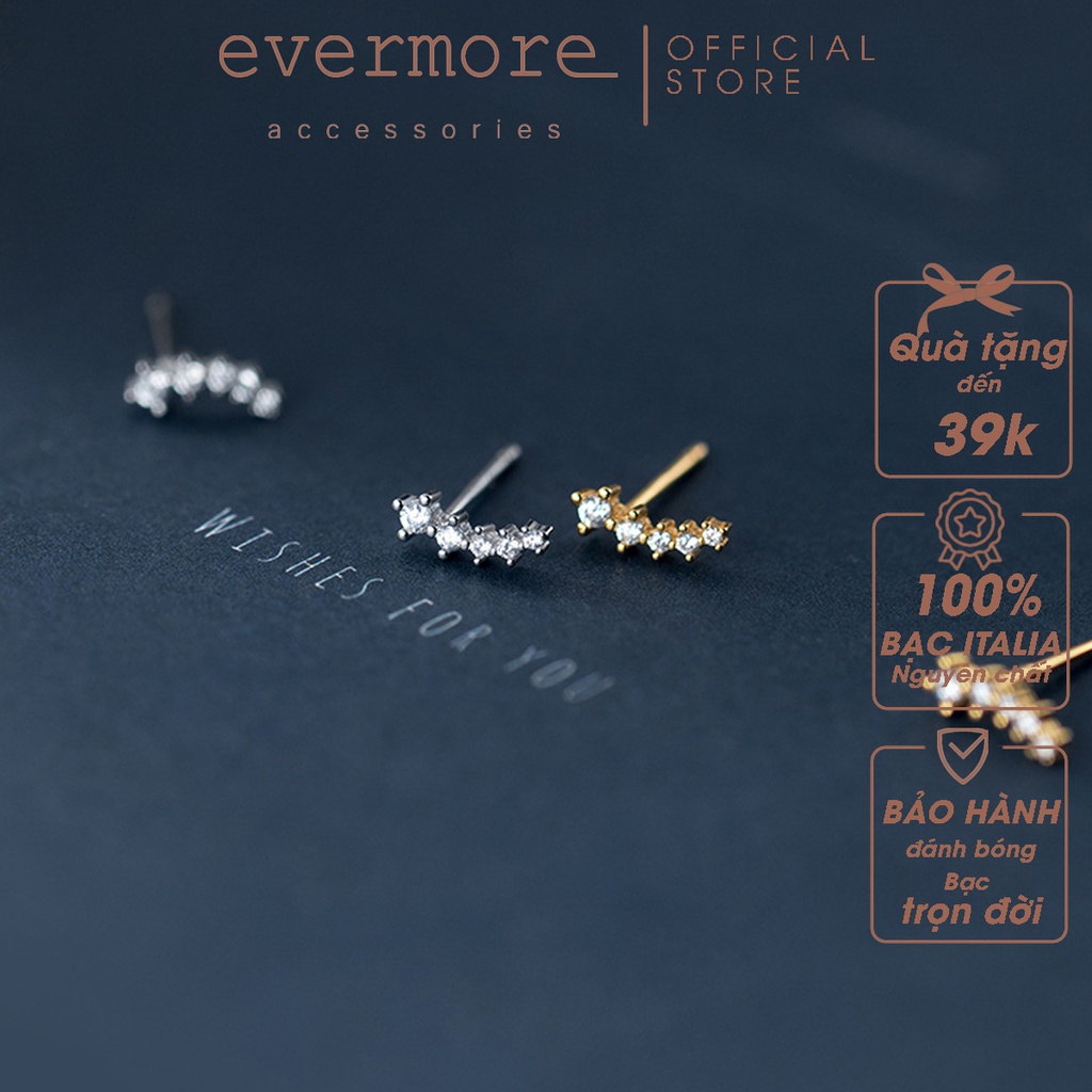 Bông tai bạc EVERMORE, khuyên tai đá vòng cung bạc ý 925 nguyên chất, phong cách minimalism, thanh lịch - H010