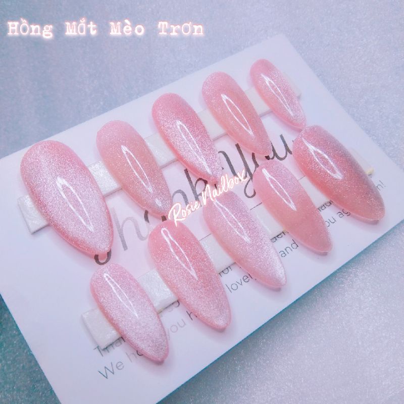 Nailbox móng úp mắt mèo màu hồng thạch
