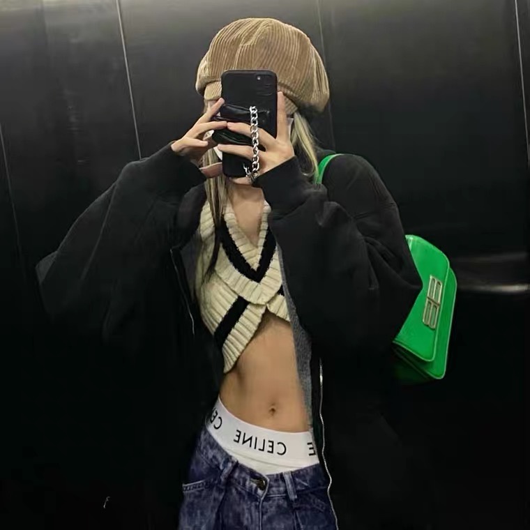 Cocory vn thời trang hàn quốc của phụ nữ sexy v-neck crop top casual all-match áo len dài tay